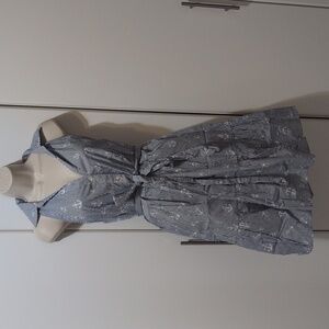 Cloe+Rene Blue and White Sleeveless Tiered Midi Dress